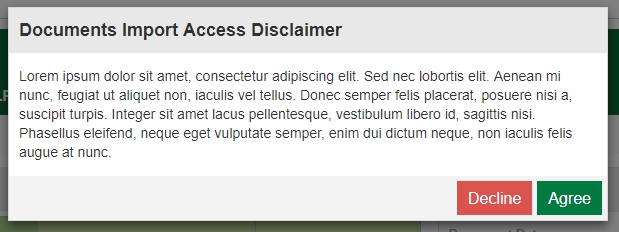 Documents Import Access Disclaimer